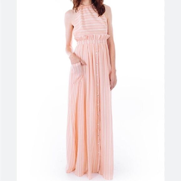 Mara Hoffman Linen Halter Pink Stripe Maxi Dress - Picture 3 of 12